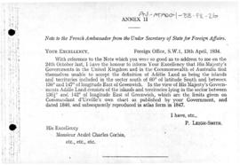 British note to France proposing 136½°E and 142°E longitude as the limits of Adélie Land